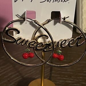 Betsey Johnson Sweet Gold Hoop Earrings with Red Cherry Charm